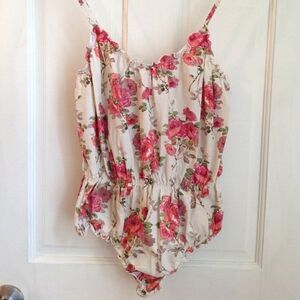 Shh Milano Bodysuit Italian Alida Autumn Roses 100% Cotton Floral Top